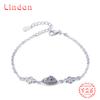 Lindon Women Zircon 925 Sterling Silver Jewelry Geometric Bead Chain Link Bracelet Fashion Fine Wedding Gift for Girlfriend