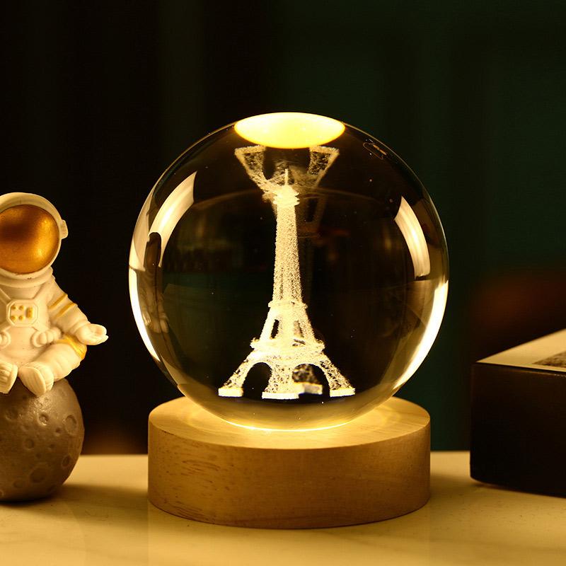 Хрустальный шар с подсветкой и основанием, звездное небо, солнечная система, ночник, 3D резное настольное украшение, подарок на День святого Валентина