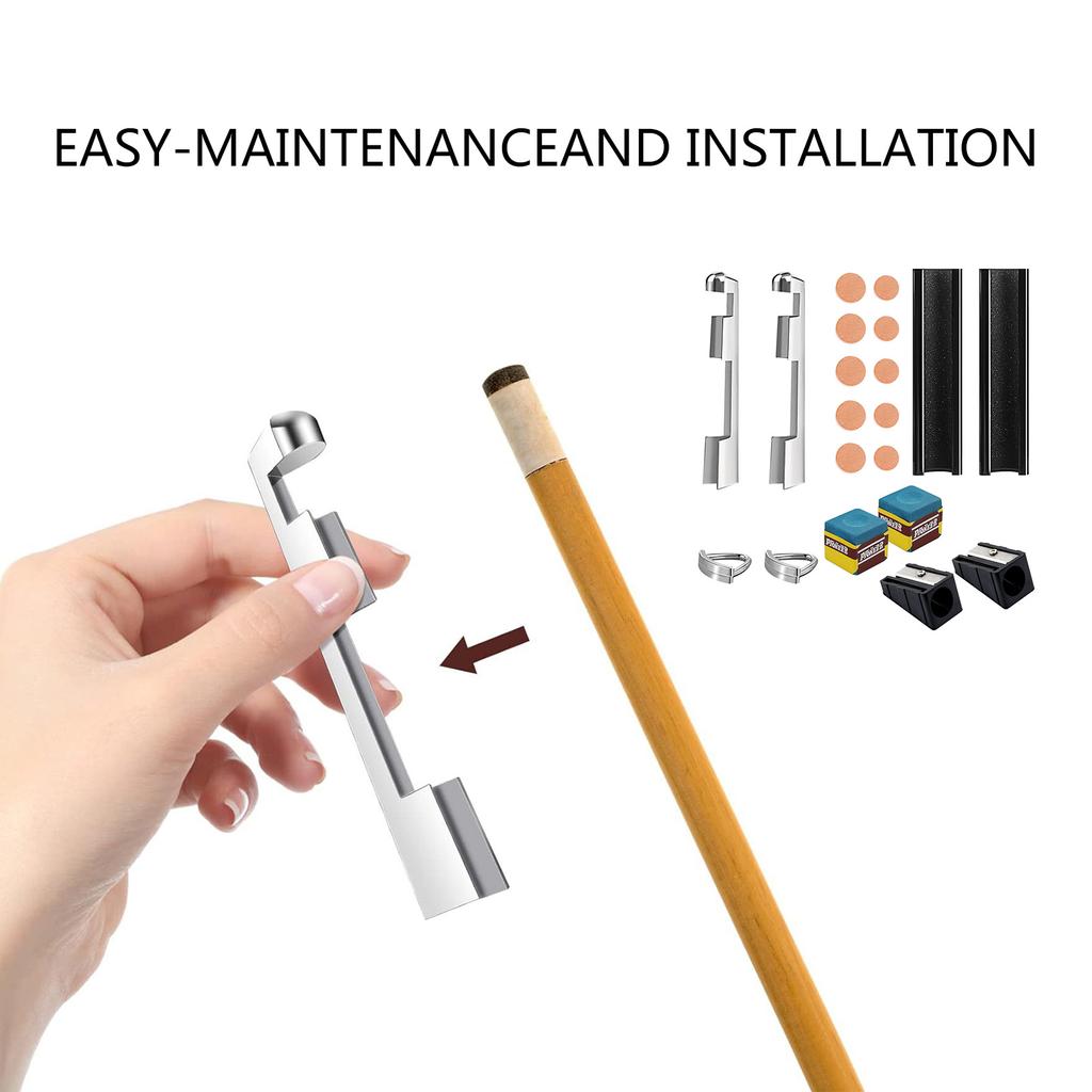 18Pcs Pool Cue Tips Stainless Cue Tip Clamp Cue Tip Shaper Chalk Cubes Pool Cue Repair Kits for Billiard Table Cue Tips