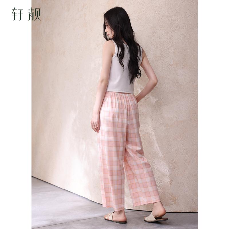 Xuan Liang [pure cotton] cool sleeping pants for women, spring and summer loose plaid cropped pants, long pants that can be worn as home pants