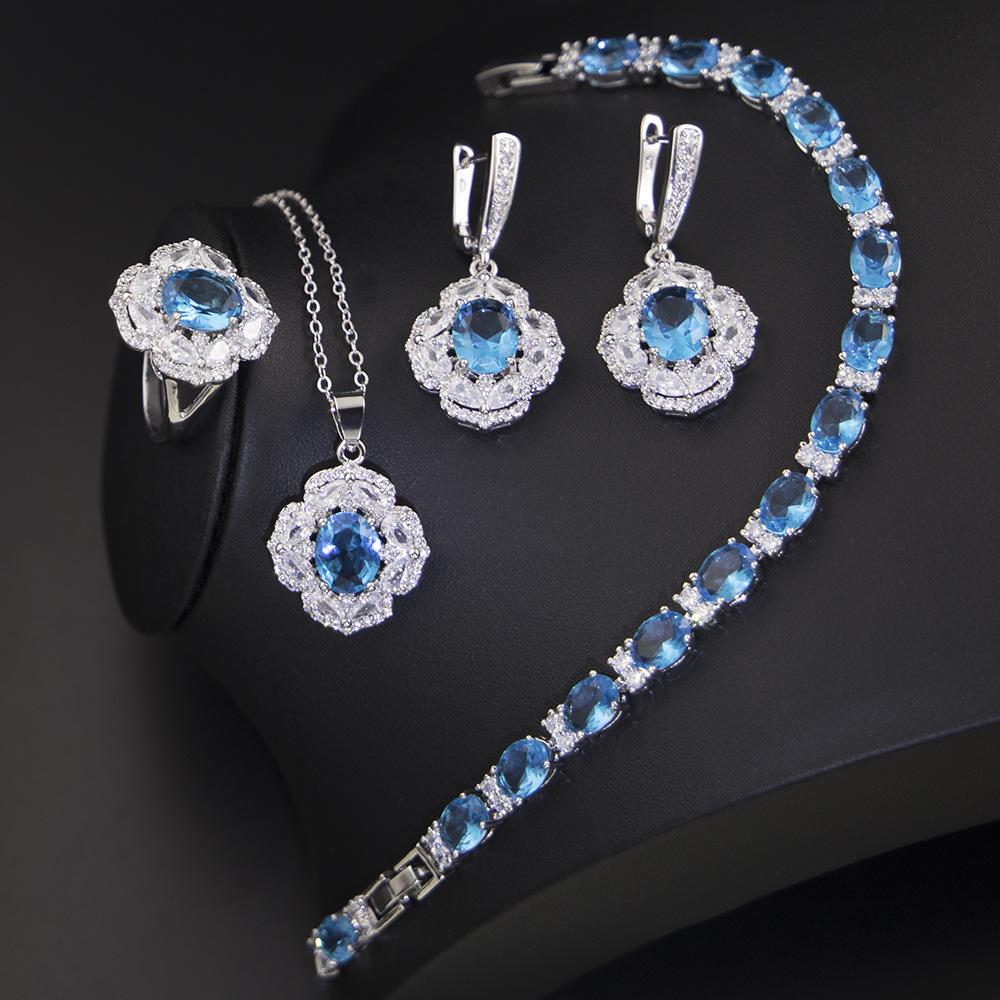 Zircon Set, Women'S Jewelry Three-Piece Set, Multi-Color Optional, Necklace, Earrings, Ring, Bracelet, Jewelry Set.