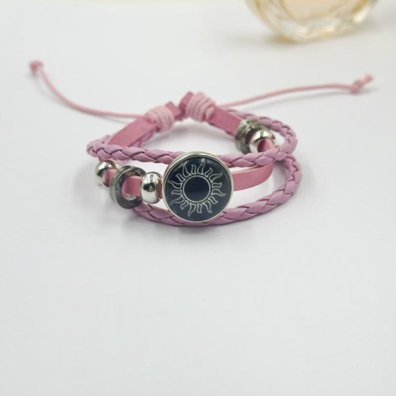 Светящийся Солнце и Луна Камень времени Унисекс Винтажный Кожаный и Бисером Браслет