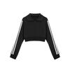 College Style Three-bar Short Sweatshirt for Women Versatile Spring and Autumn Black Sports Slim Body Jacket