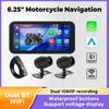 6.25inch Linux System Motorcycle GPS Navigation Wireless CarPlay Moto Android Auto USB IP67 Waterproof Dual BT Dual CAM Recorder