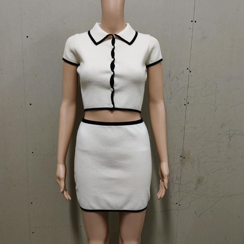 Knit Skirt Sets Women 2 Piece Outfit 2024 Summer Short Sleeve Slim Crop Top Ladies Botton Cardigan And Bodycon Skirts Suits Womens Knitwear