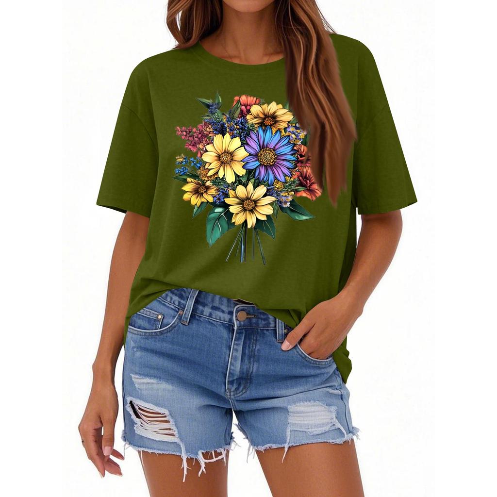 Женская повседневная свободная футболка с принтом, круглый вырез, пуловер, короткий рукав, топ