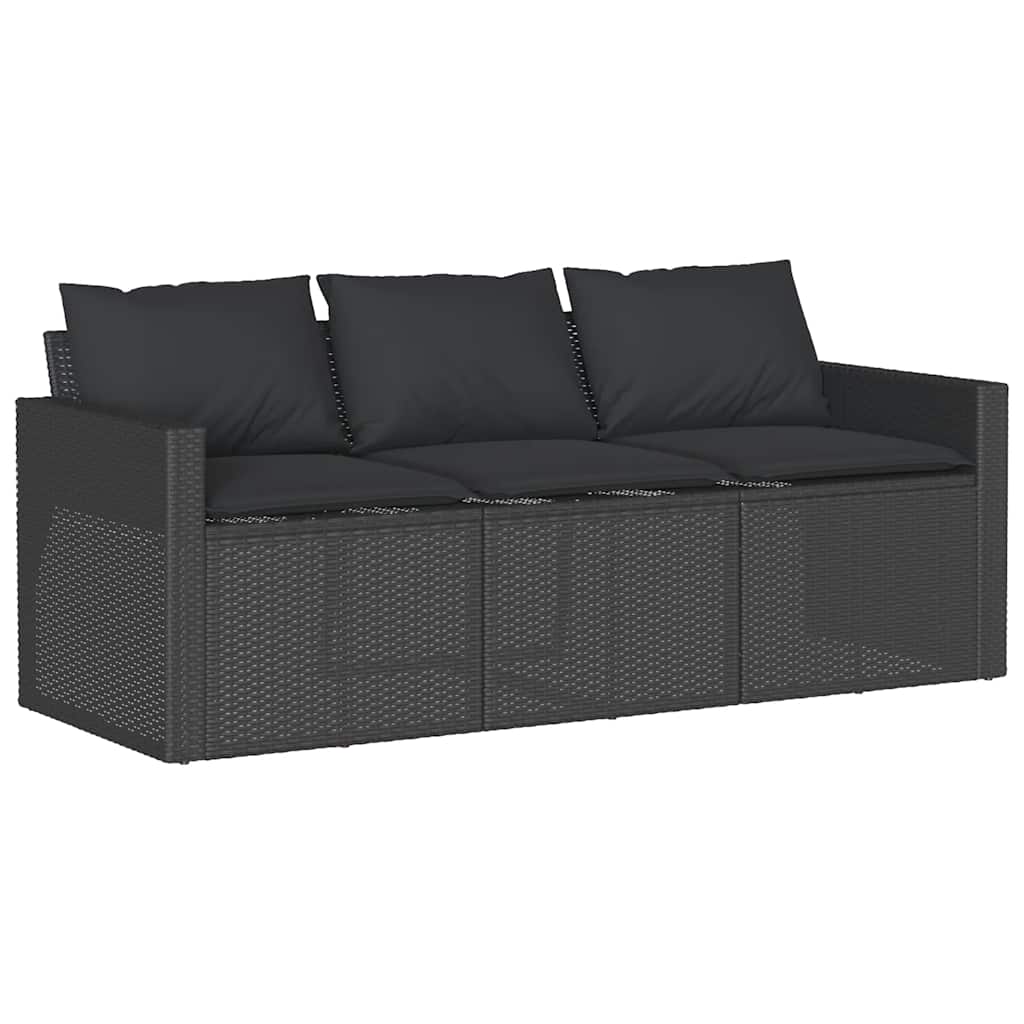 2 Piece Outdoor Dining Set with Cushions Black Poly Rattan