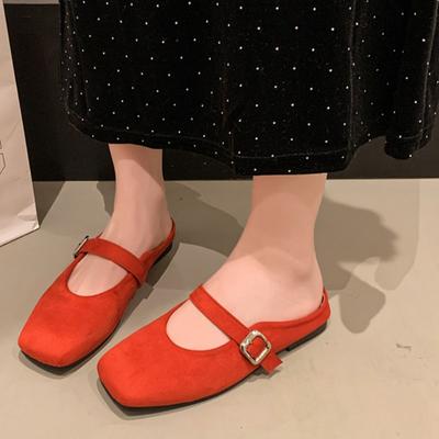 Модная женская обувь с квадратным носком, мелким вырезом, из фланели, с металлической пряжкой, на мягкой подошве, противоскользящая, износостойкая, балетки