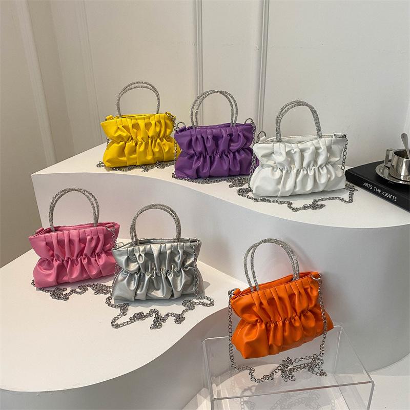 2024 весна и лето новая нежная мода плиссированная цепочка маленькая сумка конфетного цвета ins плечо сумка через плечо