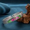 Cloisonne Lotus Heart Sutra Bracelet China-Chic Opened Vintage Enamel Lotus Bracelet for Girl's Birthday Gift