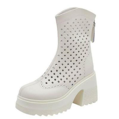 Модные высококачественные 10 см натуральная кожа женские модные сандалии обувь лодыжка дышащие летние полые мокасины мотоциклетные ботинки сапоги