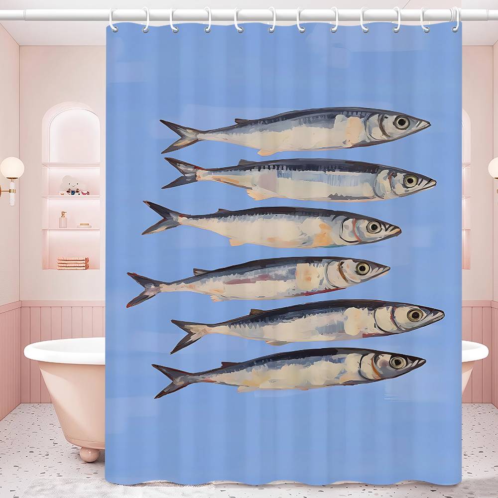 Colorful Sardine Lobster Fish Ocean Bathroom Curtain Classic Anime Fabric Shower Curtain With 12 Hooks Waterproof Bathroom Decor