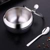 Stainless Steel Kitchen Seasoning Sugar Salt Bowl with Pot Container Lid Spoon