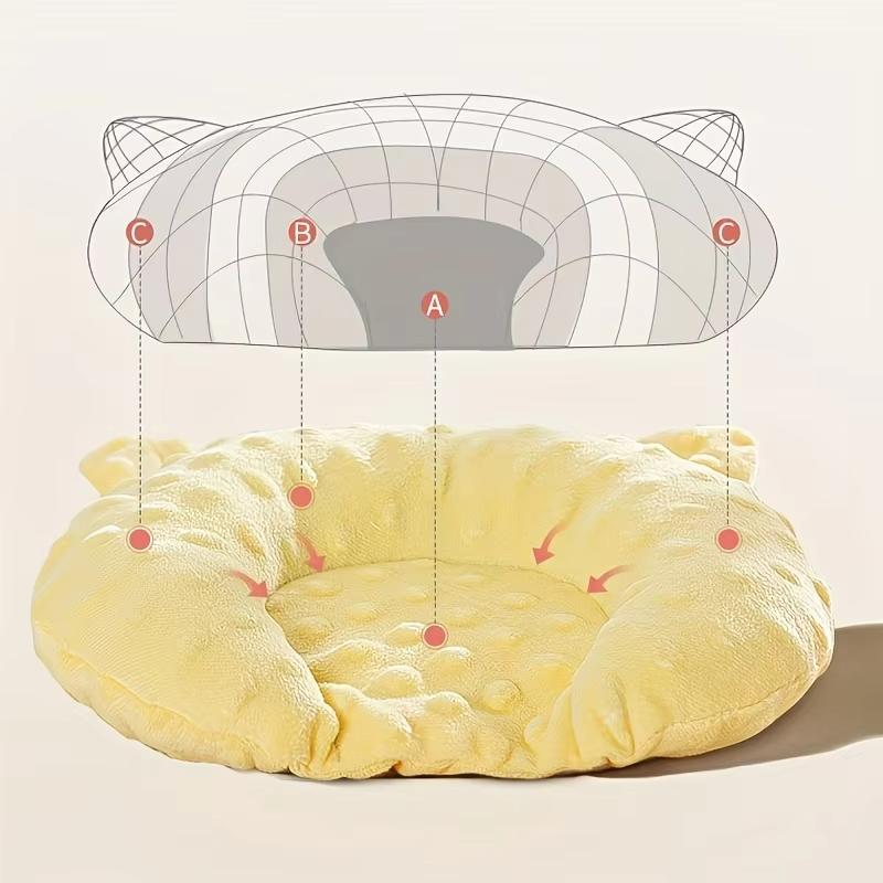 Уютная U-образная подстилка для сна с мультяшным дизайном для маленьких собак - Аксессуар для глубокого сна, Полиэстер, Флис, Эллиптическая форма, Идеально для той-породы