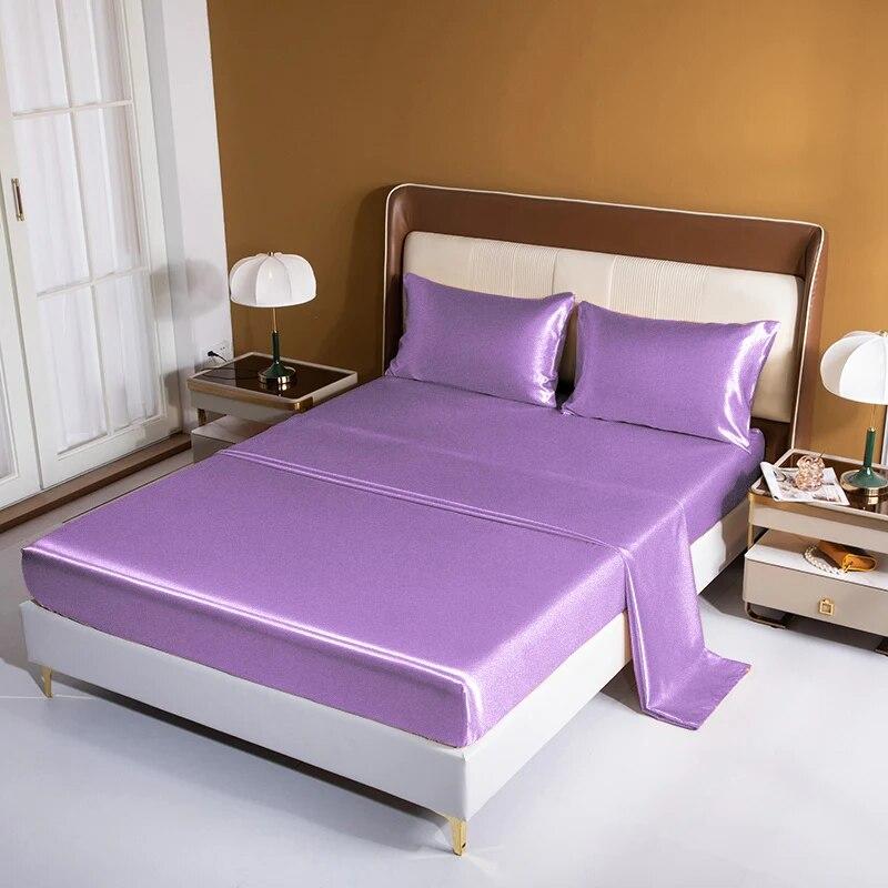 Luxury Satin Bed Sheet Set Rayon Fitted Sheet Height 35cm 21 Colors Optional Flat Sheet Set Soild Color Bedding Set