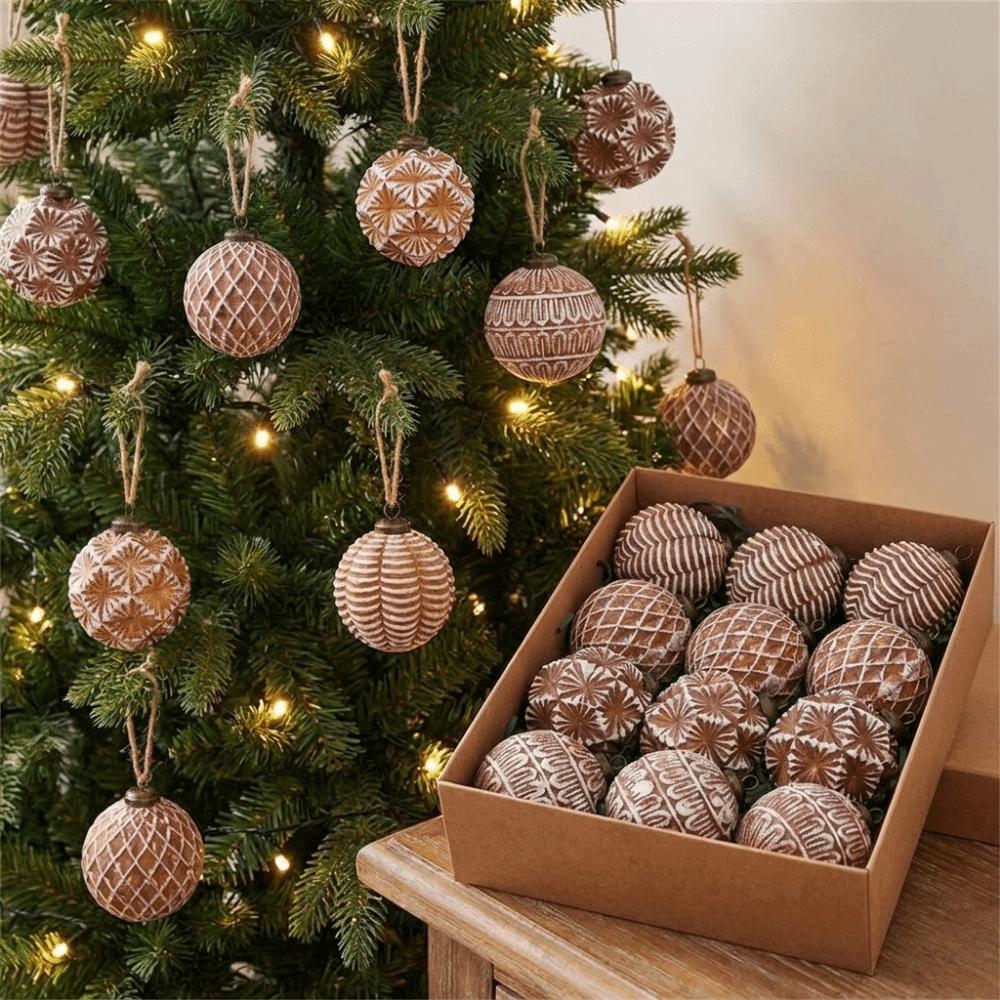 12PCS 8cm Christmas Ornament Ball Set Vintage Style Christmas Spheres Pendant Hotel Decor