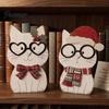 Seasonal Home Living Room Decor Christmas Wooden Cat Tabletop Decor, Cute Kitty Figurine, Rustic Farmhouse Festive Shelf Accents Xmas Tiered