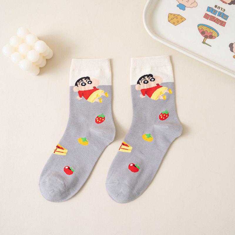 Women's Cute Anime Cartoon Combed Cotton Socks - Korean Style, Colorful Mid-Length