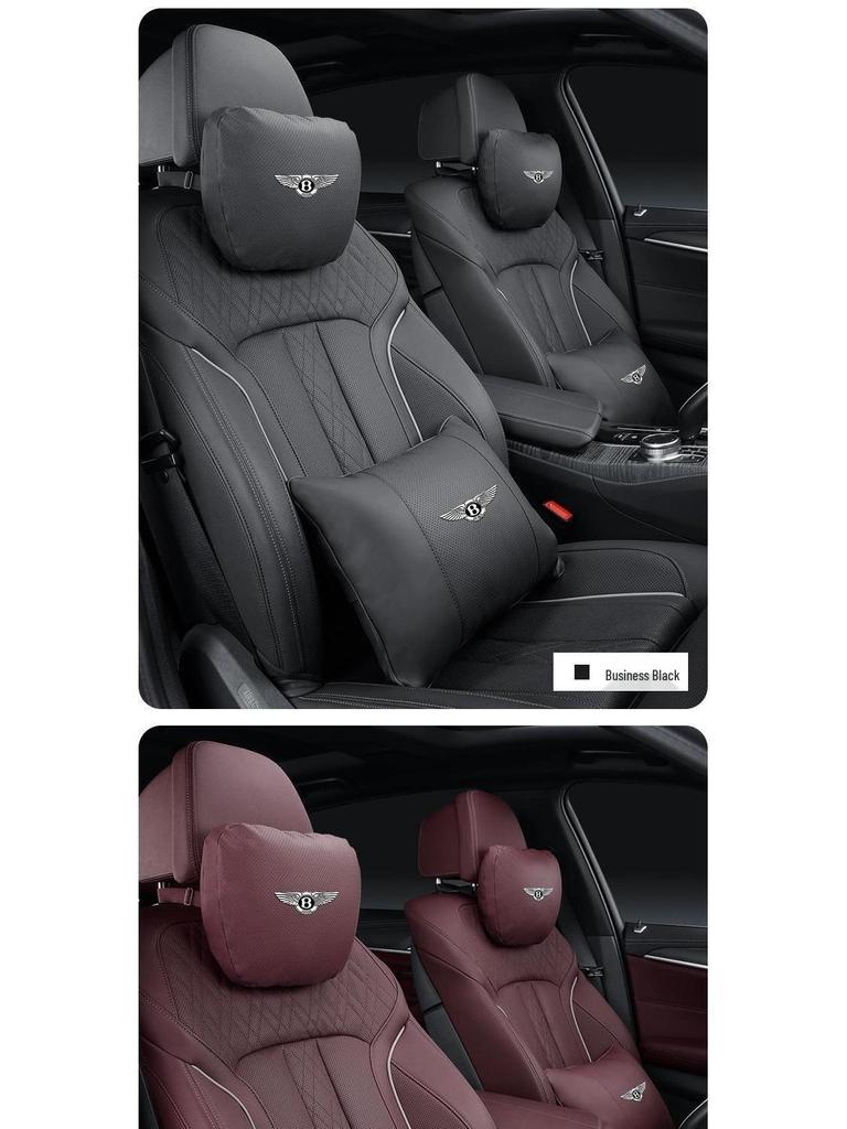 Genuine Leather Headrest, Lumbar Support, and Neck Pillow for Bentley Continental, Bentayga, Flying Spur, and Mulsanne Interiors.