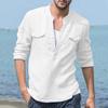 Designer Spring Summer Men's Casual Cotton Linen Solid Color Long Sleeve Shirts Loose Stand Collar Shirts