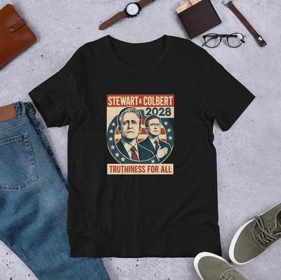 ГОРЯЧАЯ НОВИНКА Jon Stewart и Stephen Colbert 2028 Истинность для всех Футболка Унисекс