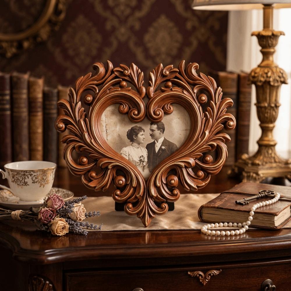 Carved Flower Vintage Picture Frame Heart Shape Wall Decoration Baroque Photo Frame Indoor Decor