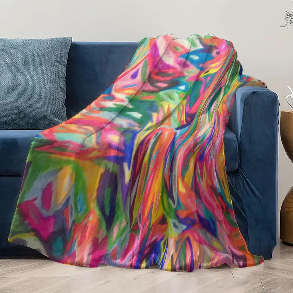 Vibrant Abstract Throw Blanket Colorful Acrylic Paint Splash Art Sofa Bed Decorative Warm Fuzzy Blanket