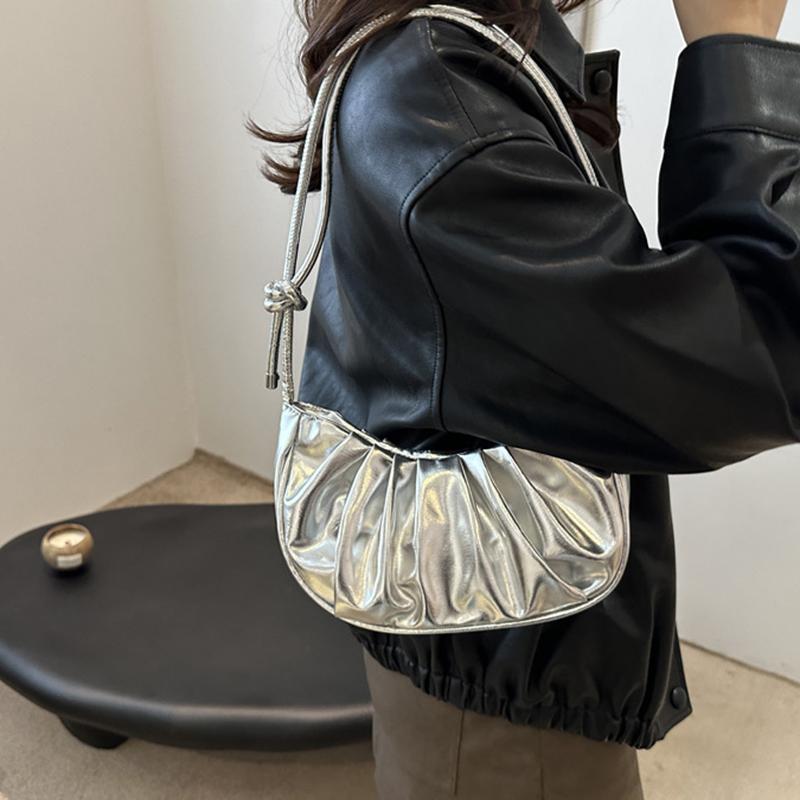 Модная и простая плиссированная однотонная сумка через плечо в виде облака, элегантная летняя женская сумка через плечо из искусственной кожи в форме полумесяца