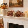 Seasonal Harvest Door Decor 23.6" Artificial Olive Wreath, Faux Fall Leaf Teardrop Swag, Autumn Hanger Foliage for Wreath with Burlap Bow Thanksgiving