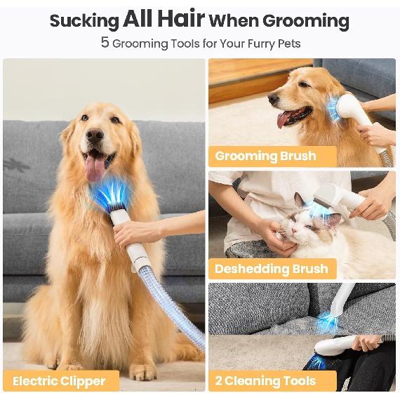 Пылесос для ухода за собаками, более сильное всасывание 13 кПа, 99,9% пылесос для шерсти домашних животных для выпадения шерсти с 5 профессиональными инструментами для ухода, чашка емкостью 1,5 л для стрижки шерсти собак и кошек
