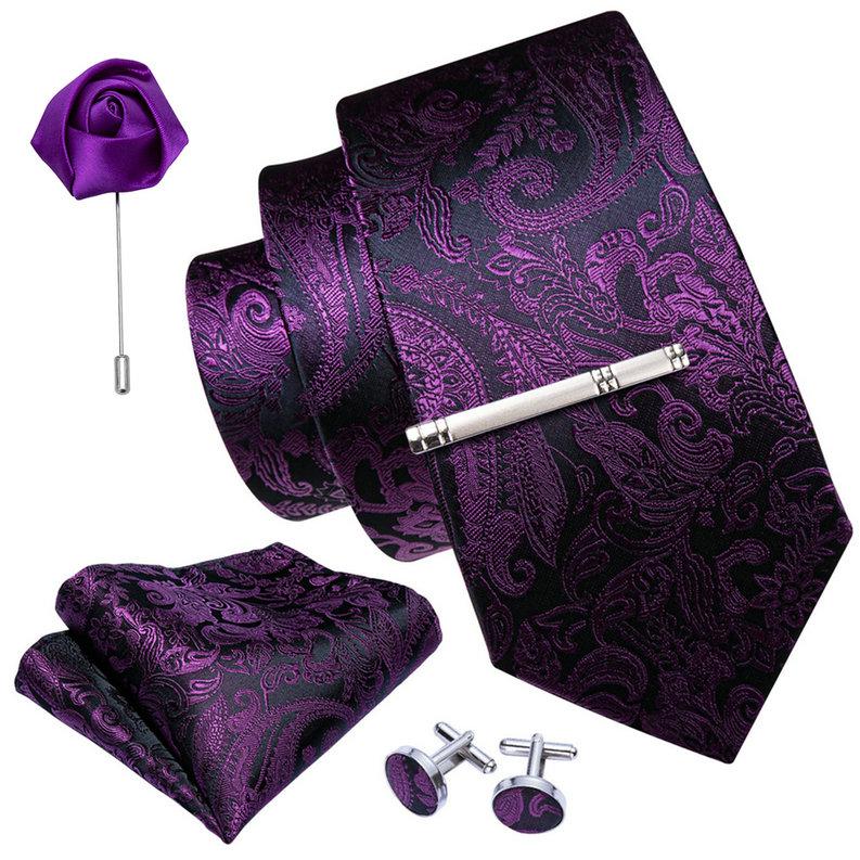 Мужской набор аксессуаров для одежды: галстук с зажимом, платок и брошь-булавка в виде розы