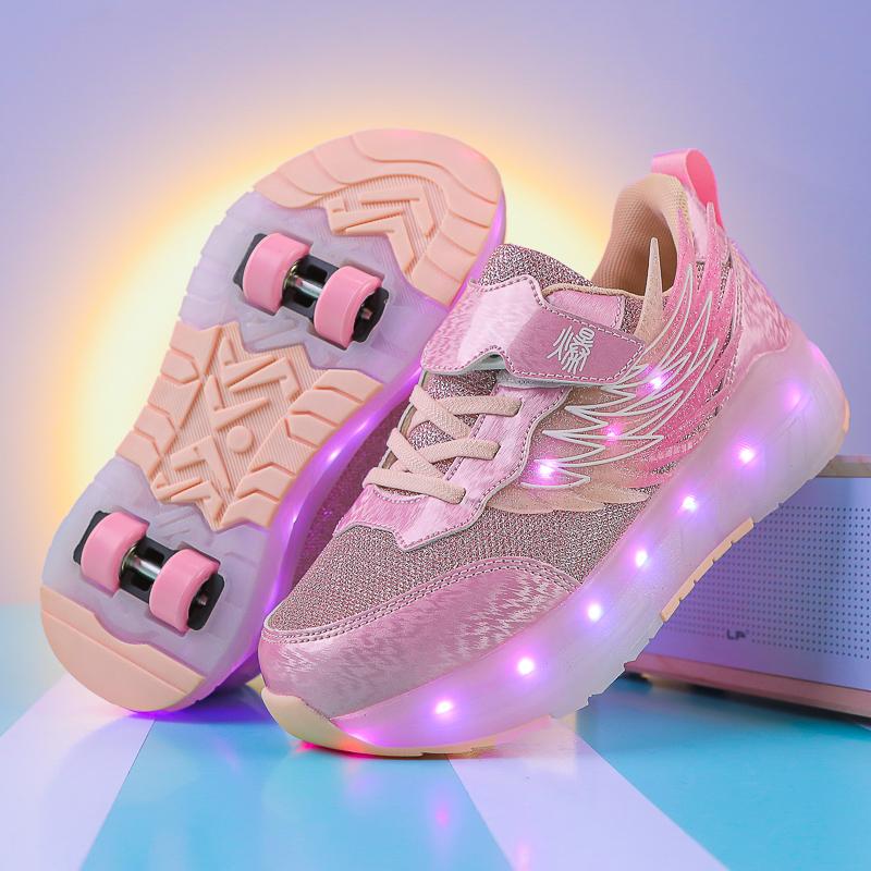 TUINANLE Светодиодные светящиеся детские перезаряжаемые кроссовки с колесиками для бега Multi Light Breatheable Boy Girl