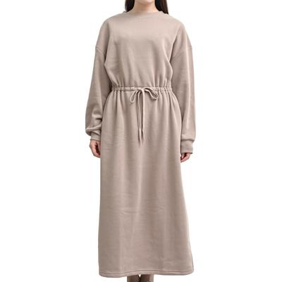 Модное платье FashionBerry Макси со шнурком Сероватое Размер Теплое и для Беременных и Женское с Длинным Рукавом, Бежевый, M, Удобное, Домашняя одежда, Дружелюбное,