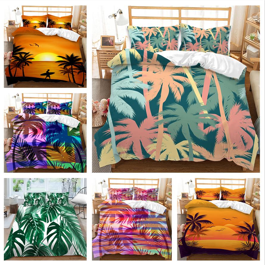 3D комплект постельного белья из кокосовой пальмы с растительным узором, пододеяльник, наволочка, 2 или 3 предмета, ткань из микрофибры, мягкое и удобное украшение для дома