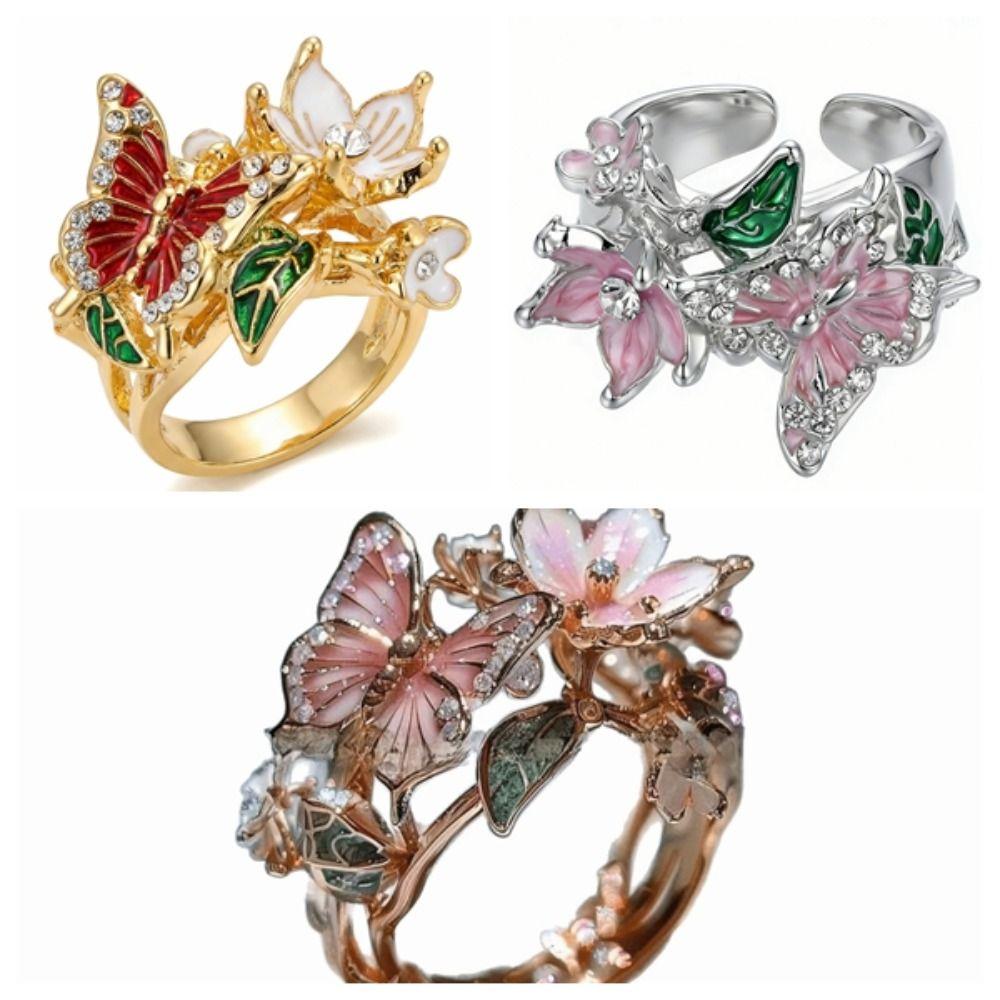 Oil Dripping Butterfly Ring Elegant Finger Jewelry Sweet Opening Finger Ring  Ladies Jewelry