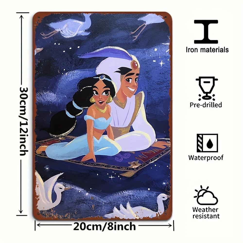 Авторизованный Disney 1 шт. Металлическая жестяная вывеска Настенное искусство, Изысканная жестяная картина с узором на тему Аладдина и принцессы Жасмин и Джинна, Декор Офис
