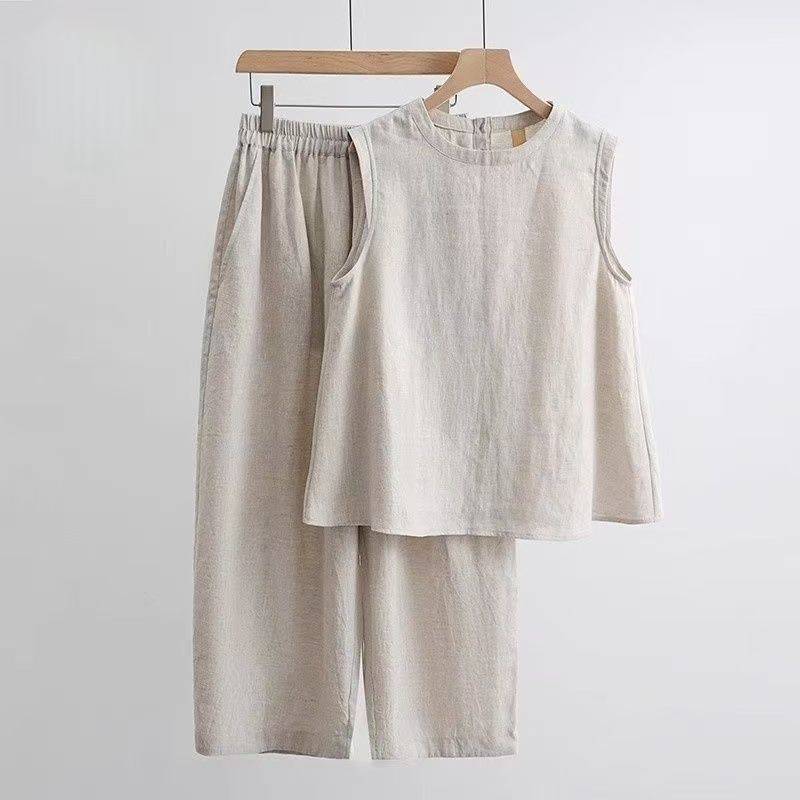 Cotton Linen Sleeveless T Shirt Women Summer Tees Round Neck White Black Vest Korean Style Tank Tops