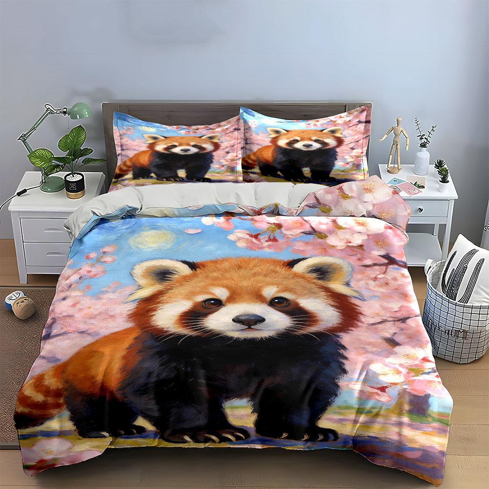 Red panda, cherry blossoms. Bedding sets Duvet cover sets Duvet covers Pillowcases(1 * Duvet Cover 2 * Pillowcases without duvet insert)