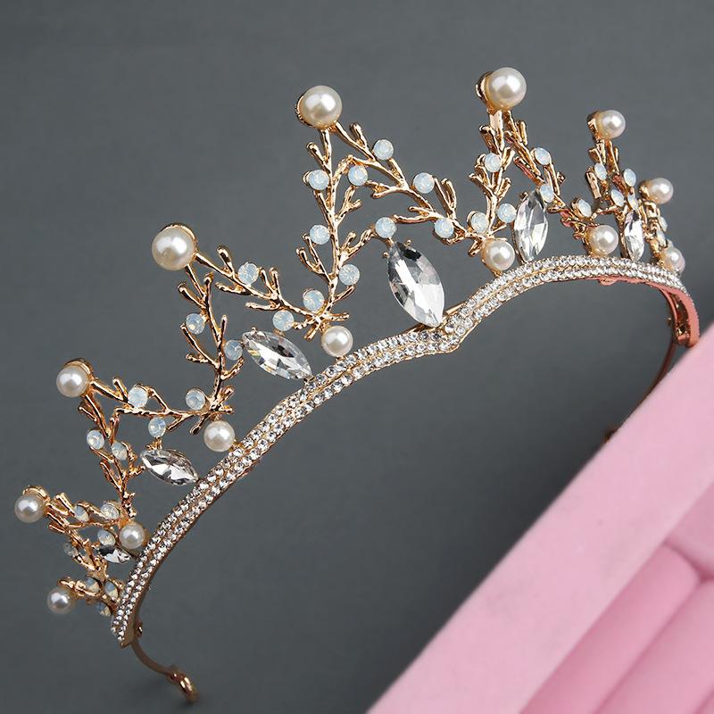 Bridal Alloy Rhinestone Crown Headdress New Baroque Crown Wedding Gauze Accessories Crystal Gold Birthday Hair Accessories