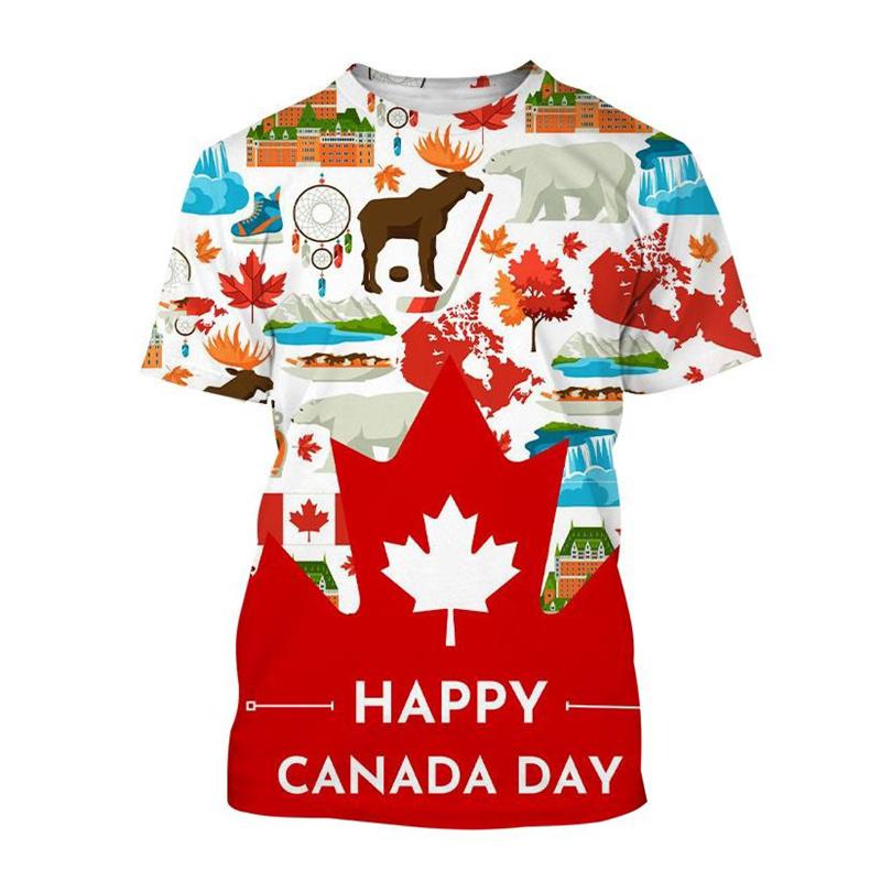 Футболка с 3D-принтом Happy Canada Day для мужчин с канадским флагом, повседневная летняя футболка с круглым вырезом и короткими рукавами, топы, одежда