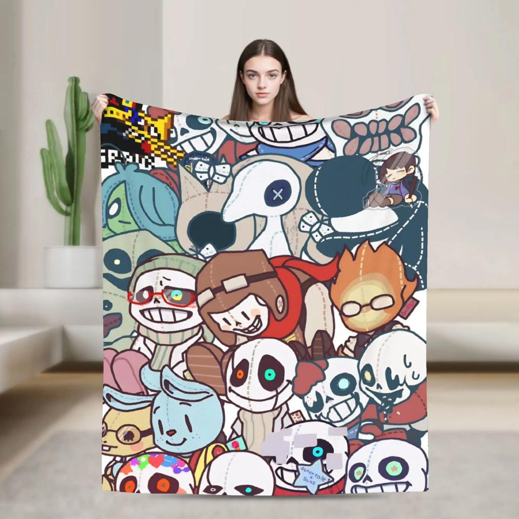 Undertale Sans Skeleton Blanket Flannel AllSeason Anime Game Cartoon Lightweight Portable Throw for Bed Sofa