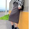 Fashion Slim Fit Elegant Casual Knitted Skirts for Women Autumn and Winter High Waist Women's Skirt Solid H Line Mid Length Split Long Skirt 26042