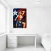 Vintage Pin-Up Cowgirl Metal Tin Sign Blonde Curly Hair Red Hat Flower White Bustier Blue Motorcycle Texas Flag Bar Man Cave Hom