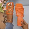 2024 Summer New Flat Women's Beach Slippers Single Line Solid Color Square Head Casual Thin Sandals