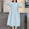Women Casual Round Neck Lace Crochet Patchwork Summer Half Sleeve Dress