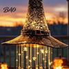 Halloween Hanging Decorations Lighted Witch Hat Chime, LED Glowing Wizard with Party Decoration Supplies Swinging Star Tassels, Indoor Outdoor
