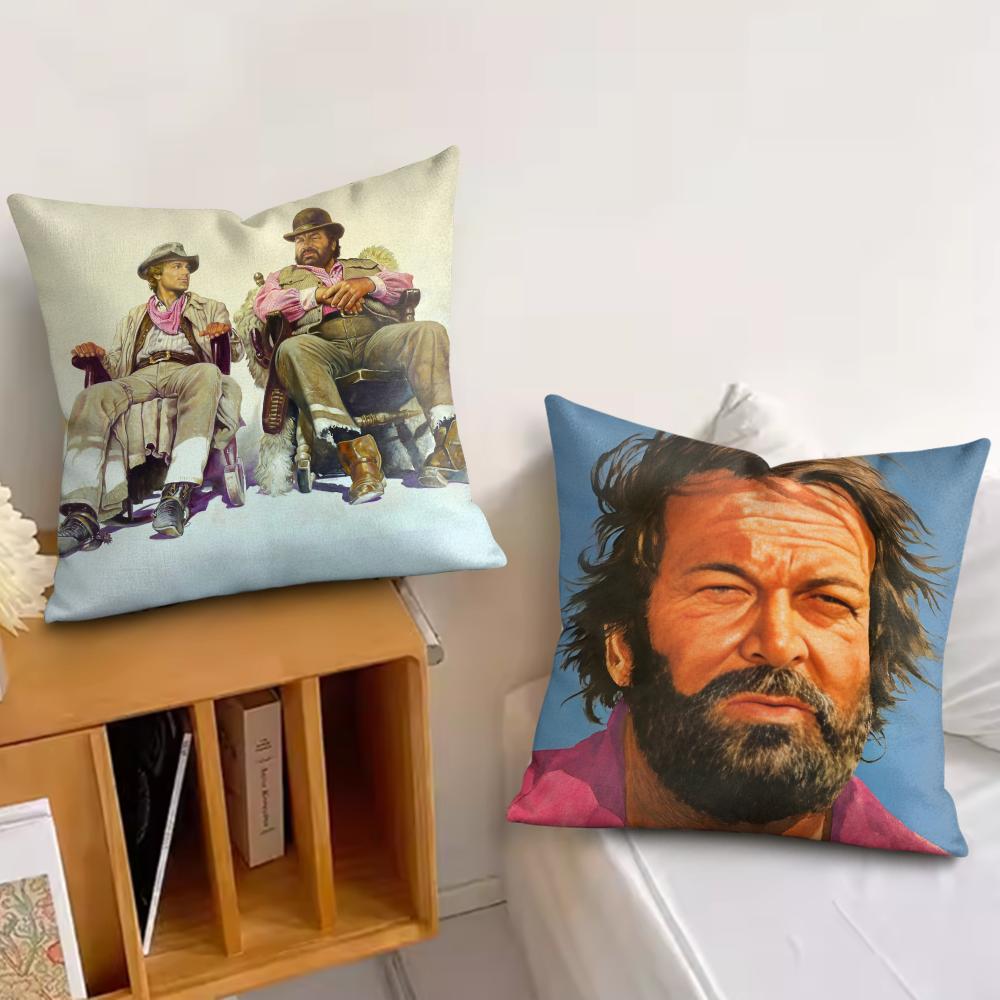 Tterence Hill Bud Spencer Cushion Cover Silky Short Plush Invisible Zipper Dustproof Sofa Pillow Case for Home Decor
