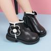 Girls Short Boots Side Zipper Flowers Children Fashion Leather Boots Elegant Lace Kids Girls Ankle Boots Autumn Winter 2024 New