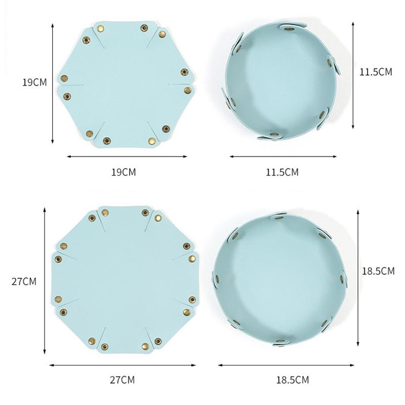 1PC Foldable Round PU Leather Tray Desktop Organizer for Jewelry Cosmetics Keys Multi-purpose Storage Box for Home Office