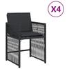 VidaXL Lot de 4 Chaises de Jardin avec Coussins, Sièges avec Dossier, Chaises à Manger, Meubles de Terrasse Patio, Noir 365035